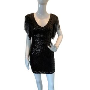 City Studio dress sequin fringe 20s Gatsby alien big shoulders size 0